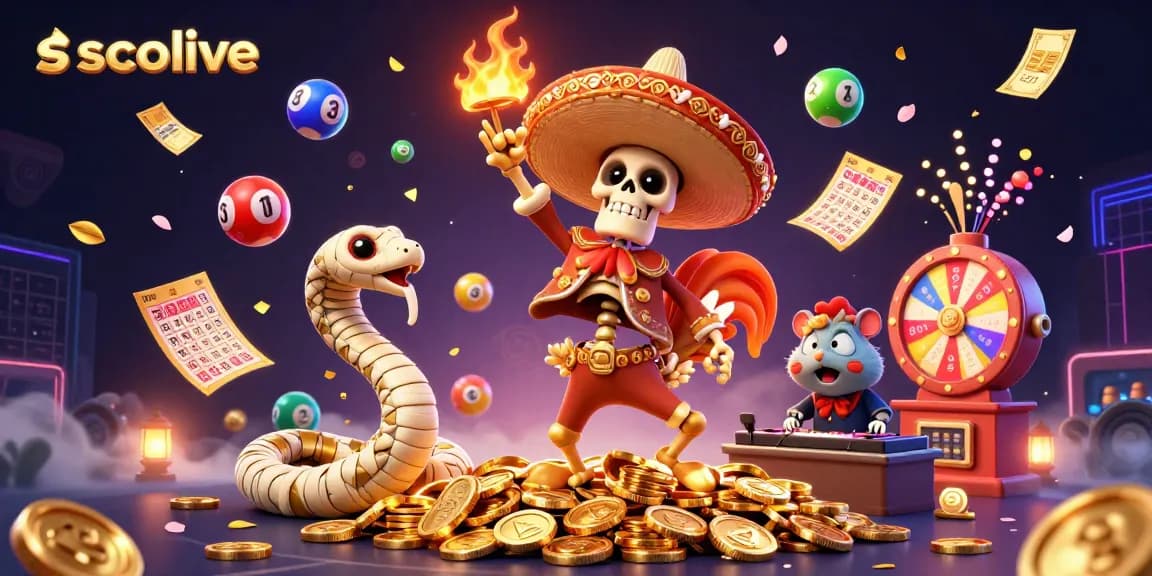Socolive brings vibrant excitement as the skeleton mariachi rooster dances in golden coins amidst colorful gaming elements.