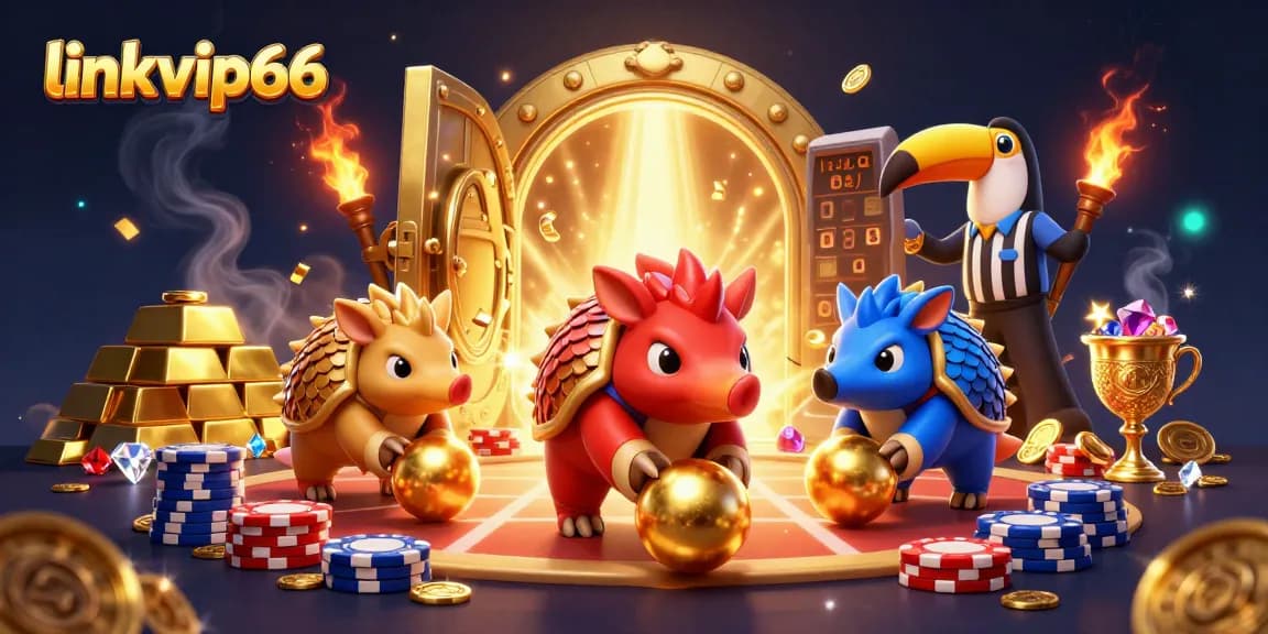 Engage with the action at linkvip66 as rival pangolins roll through poker chips in an exciting casino scene.