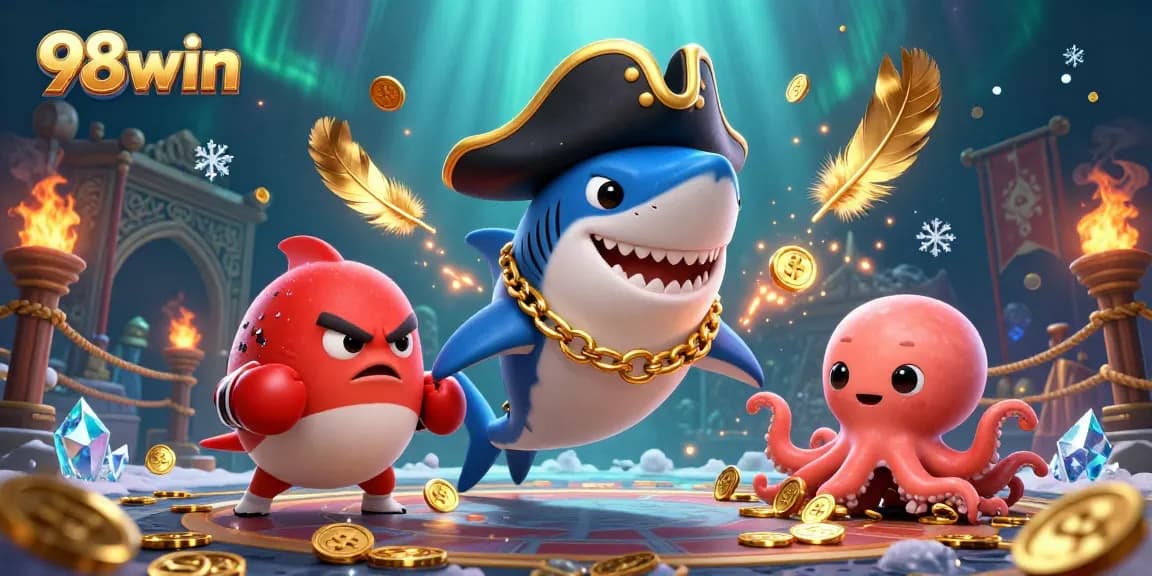 Win big with 98win's vibrant 3D casino scene featuring exciting gambling elements.