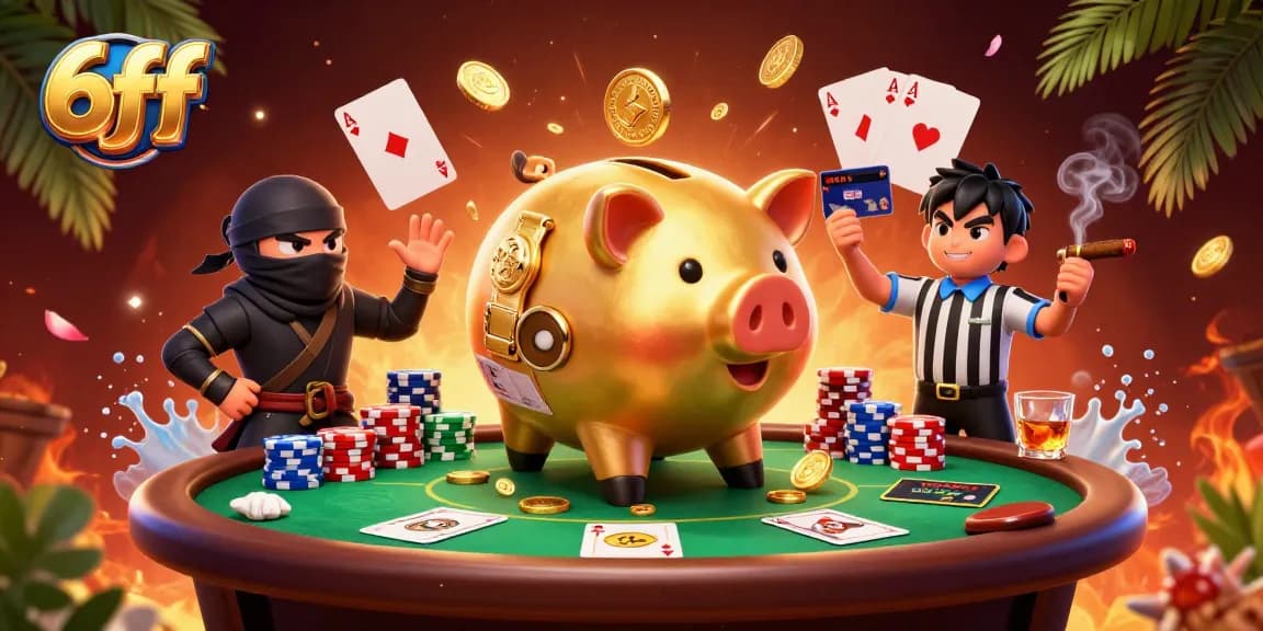 Engage with 6ff's thrilling atmosphere featuring dynamic gambling action, vibrant characters, and luxurious icons.