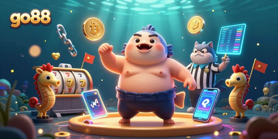 Experience fun gaming at go88 with the vibrant underwater casino illustrated scene, showcasing dynamic action.