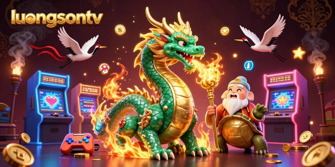 Experience thrilling gaming at luongsontv with an enchanting 3D scene of dragons and fortune.