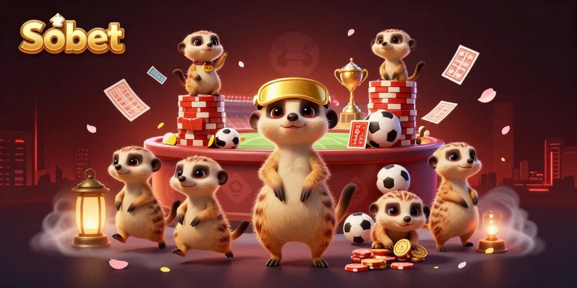 Sbobet offers dynamic sports betting experience with meerkats managing a lively casino operation.
