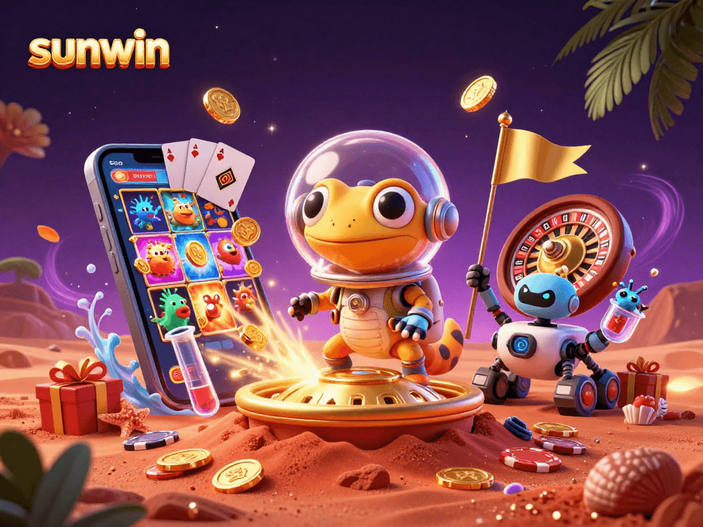 Play sunwin's vibrant slot games, as a Martian gecko uncovers a golden casino on Mars.
