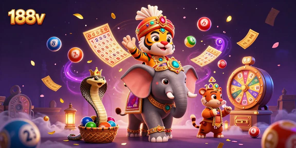 Experience thrilling moments with 188v as colorful lottery elements bounce around a majestic maharaja tiger.