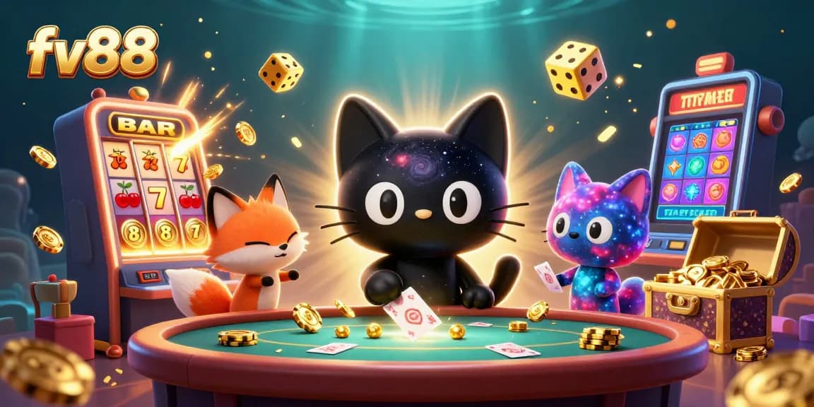 Engage in thrilling winning strategies with fv88 in a lively cosmic casino scene.