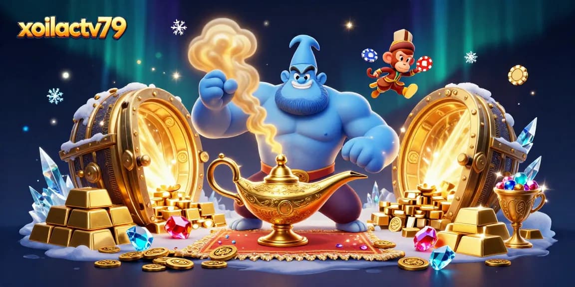 Experience vibrant poker action at xoilactv79 with a captivating genie theme.