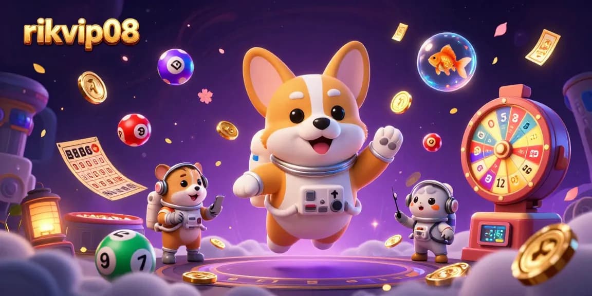 Experience the thrill of rikvip08 with a cosmic casino adventure featuring lottery elements and vibrant characters.