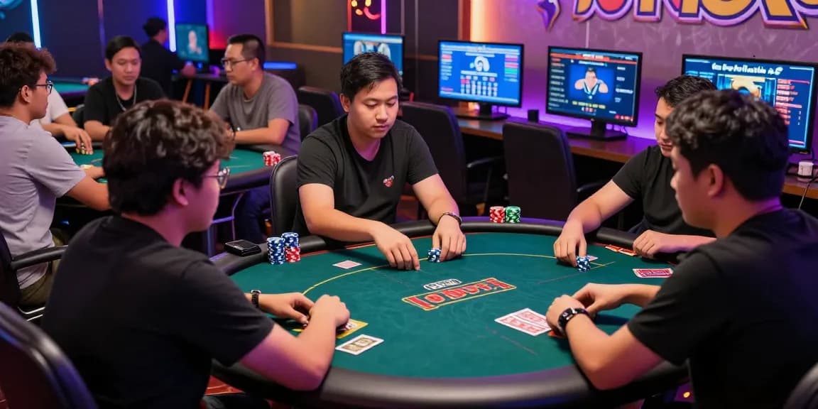 Exciting online poker game scene showcasing players enjoying Game Poker Uang Asli Dominobet with vibrant visuals and animated gameplay.