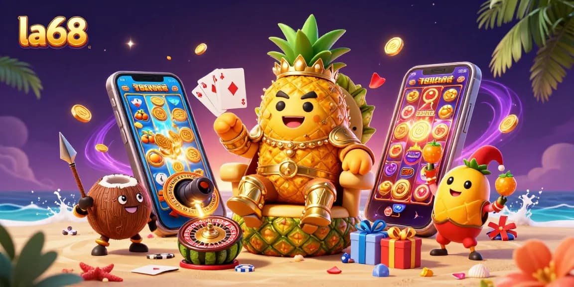 Join the exciting world of la68 with a vibrant casino-themed digital illustration featuring engaging characters and gaming elements.