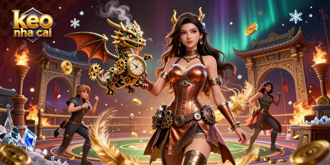 Bet on keo nha cai while enjoying a captivating steampunk casino scene with detailed 3D characters and vibrant effects.