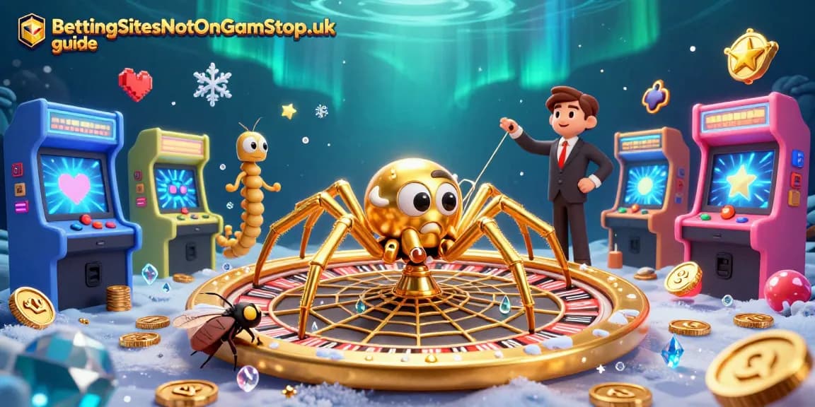 Engage with the BettingSitesNotOnGamStop.uk guide through a vibrant 3D casino scene of exciting betting activities.