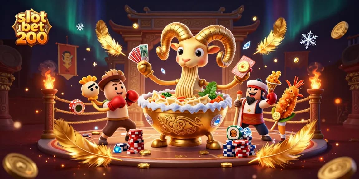 Slot bet 200 memperlihatkan ilusi kasino ramai dengan karakter unik sambil bermain dan bertaruh.