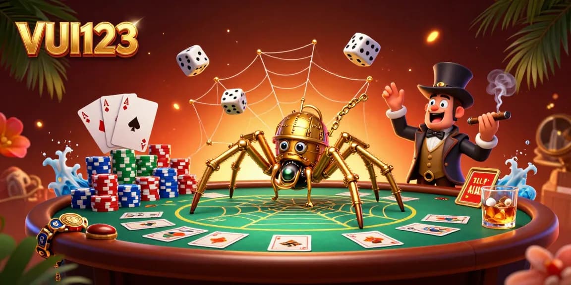 VUI123 players engaging in a thrilling game, showcasing a vibrant casino theme with dynamic elements.