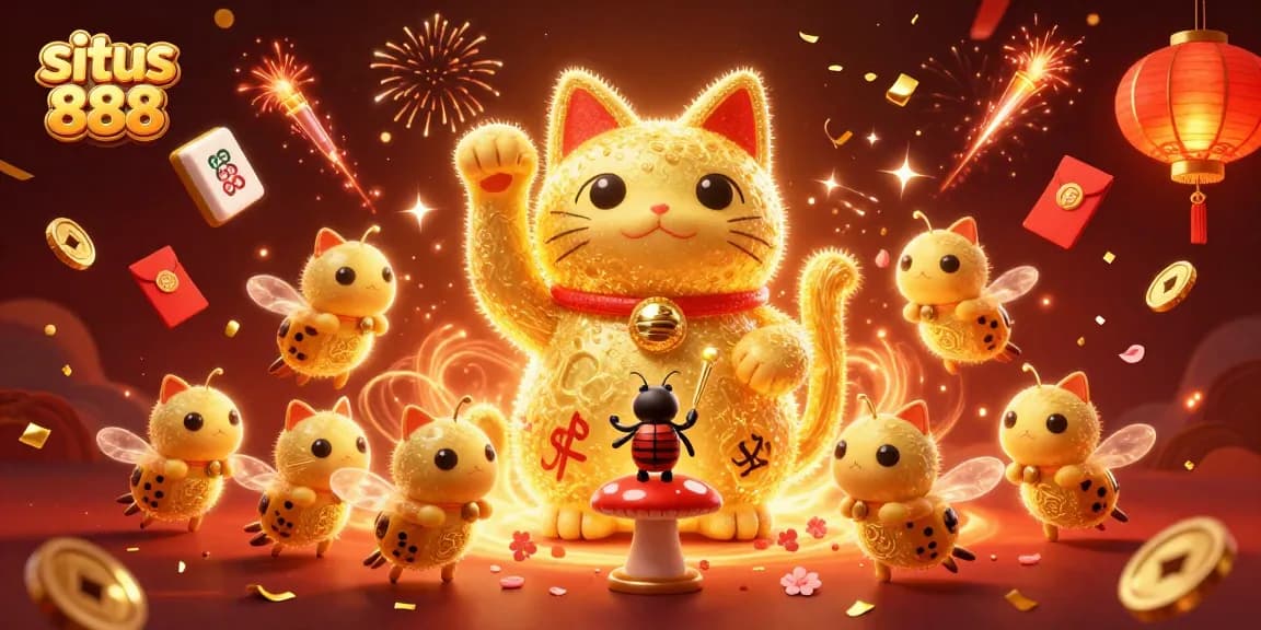 Experience vibrant gaming action at situs 888 with golden symbols and animated lucky characters.