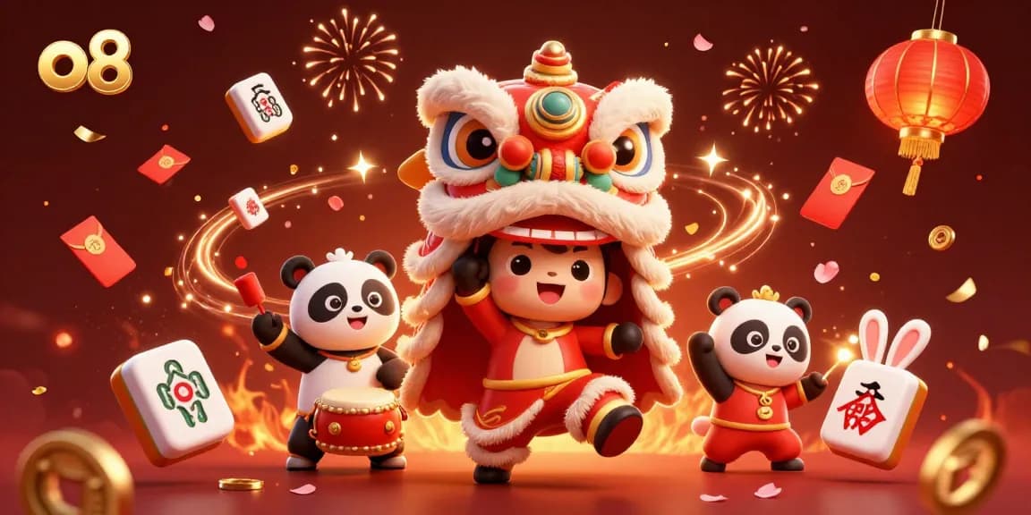 Experience the thrill of gaming at o8 with a vibrant 3D illustration of a lively casino atmosphere featuring lucky symbols and festive characters.