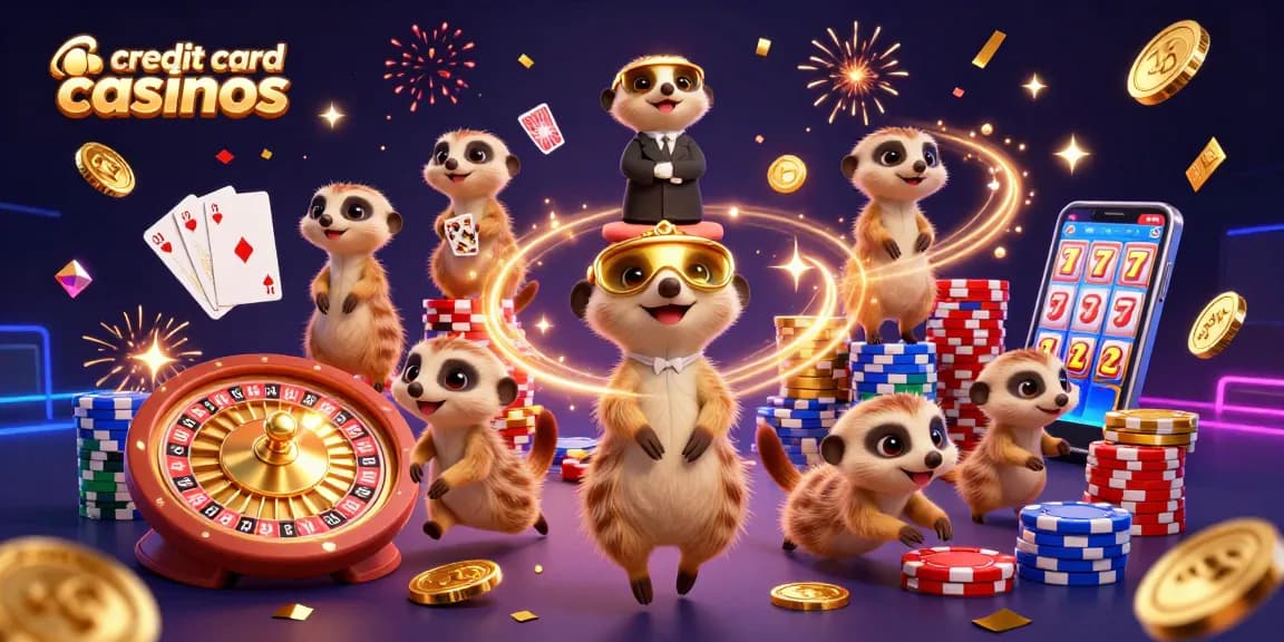 Experience the thrilling world of credit card casinos with dynamic meerkats running a lively casino operation.