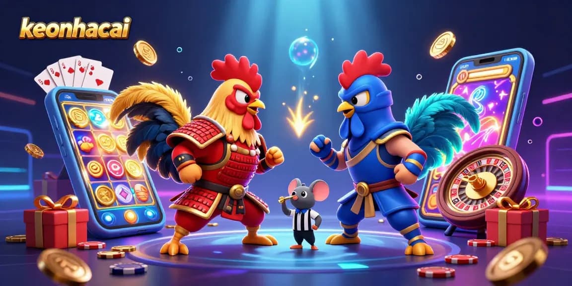 Experience thrilling matchups in keonhacai as roosters face off alongside vibrant slot games.