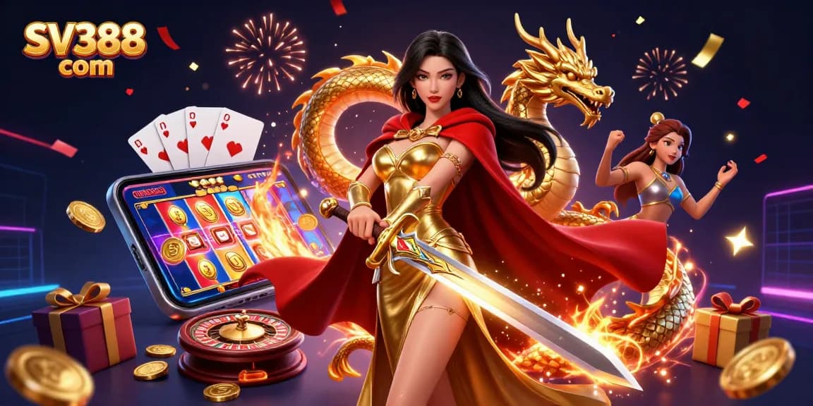 Experience exciting online gaming at SV388 com with vibrant characters and dynamic casino elements.