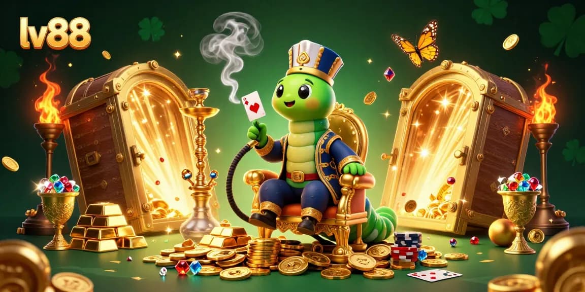 Experience the vibrancy and energy of lv88 with a casino-themed 3D illustration showcasing poker elements.