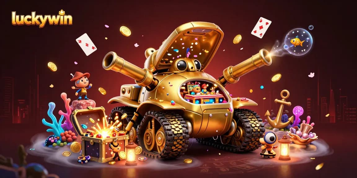 Engage in thrilling gaming adventures with luckywin in a vibrant 3D illustration of a casino tank.