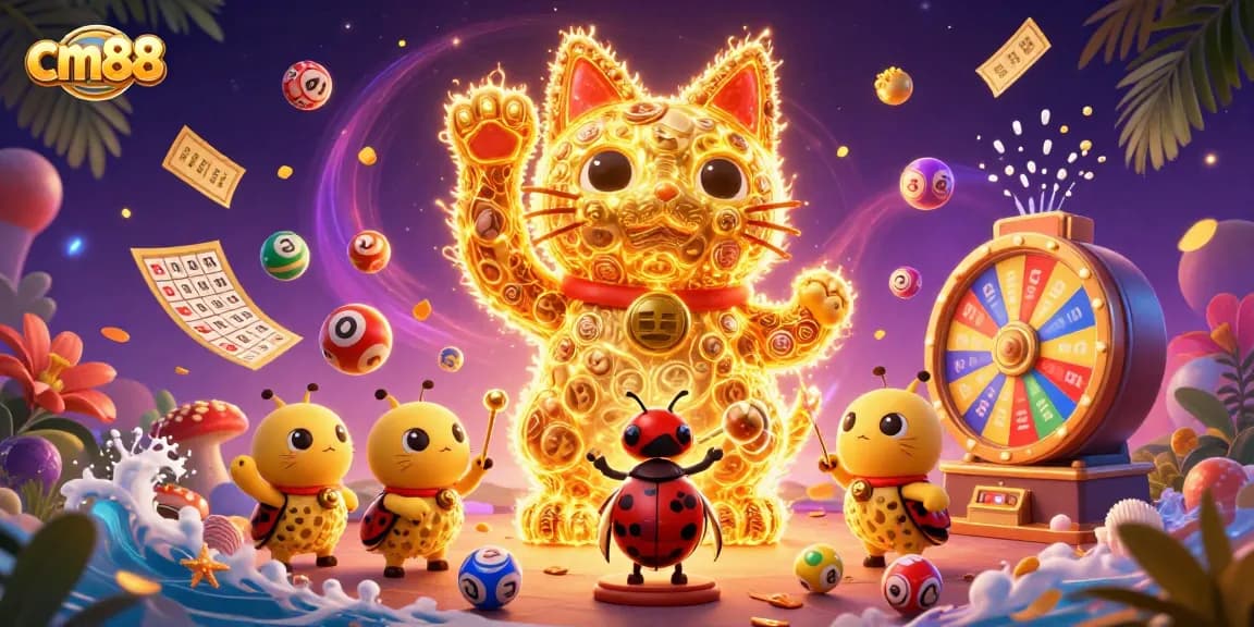 Boost your gaming experience with cm88's vibrant and dynamic casino illustration featuring a lucky cat.