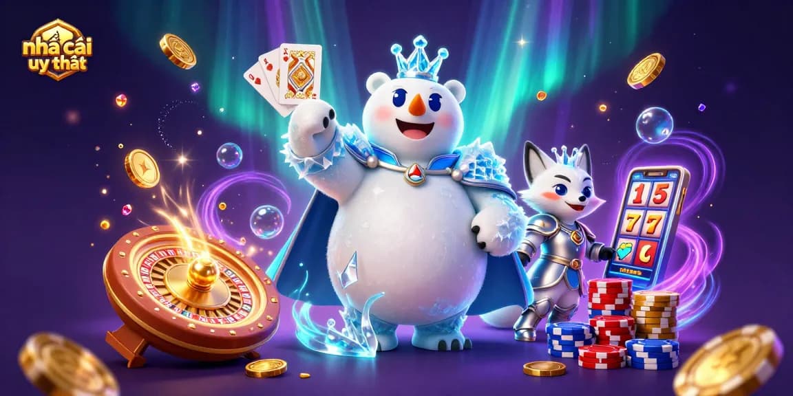 Engage with the dynamic "nhà cái uy tín" casino scene featuring playful characters and rich gaming elements.