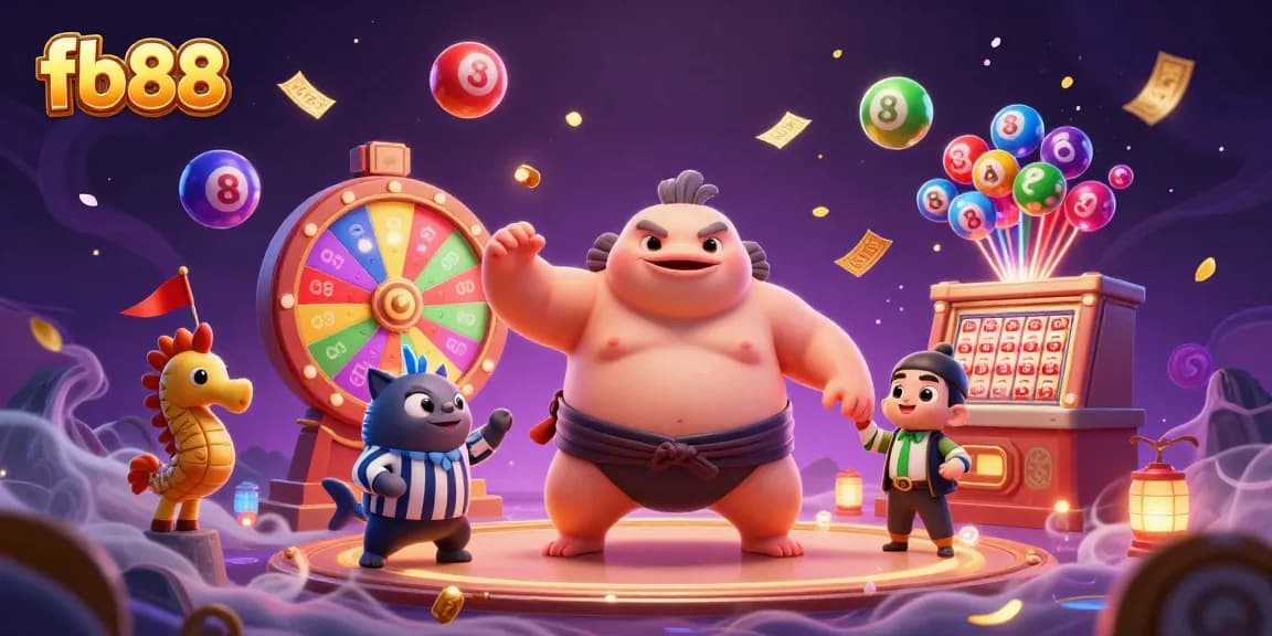 Engage in thrilling casino action at fb88 with colorful lottery elements and vibrant characters.