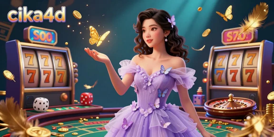 Engage your luck with CIKA4D in this immersive casino scene showcasing vibrant slot reels and magical elements.