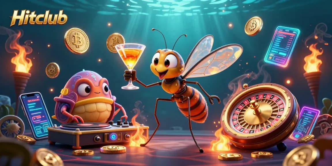 Engage in thrilling gameplay at Hitclub, showcasing vibrant neon coins and dynamic casino elements.