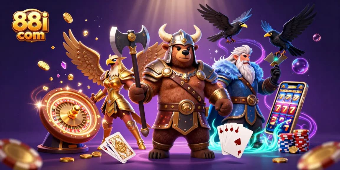 Play exciting games at 88i com, featuring vibrant characters and thrilling casino elements.