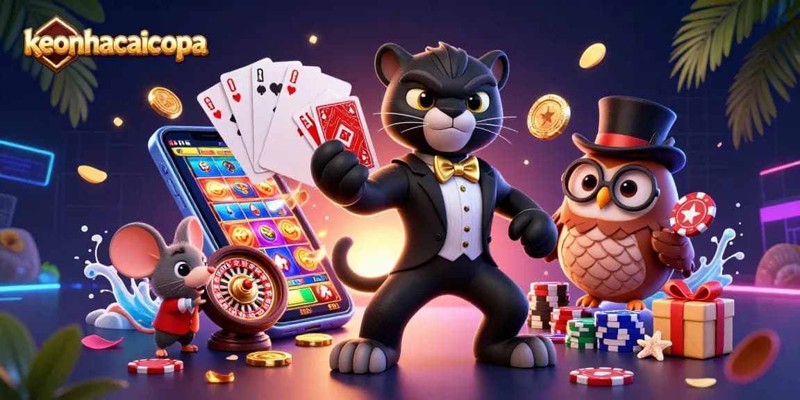 Engage in thrilling gameplay with keonhacaicopa while the stylish animals deal cards.