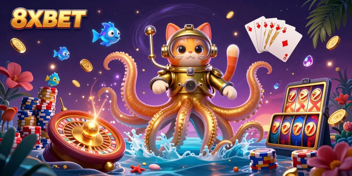 Engage with 8XBET's captivating gaming world featuring vibrant characters and treasures.