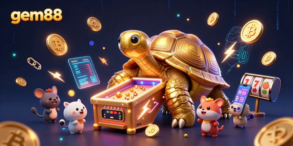 Experience the thrilling gem88 gaming world with a vibrant arcade style scene filled with excitement and energy.