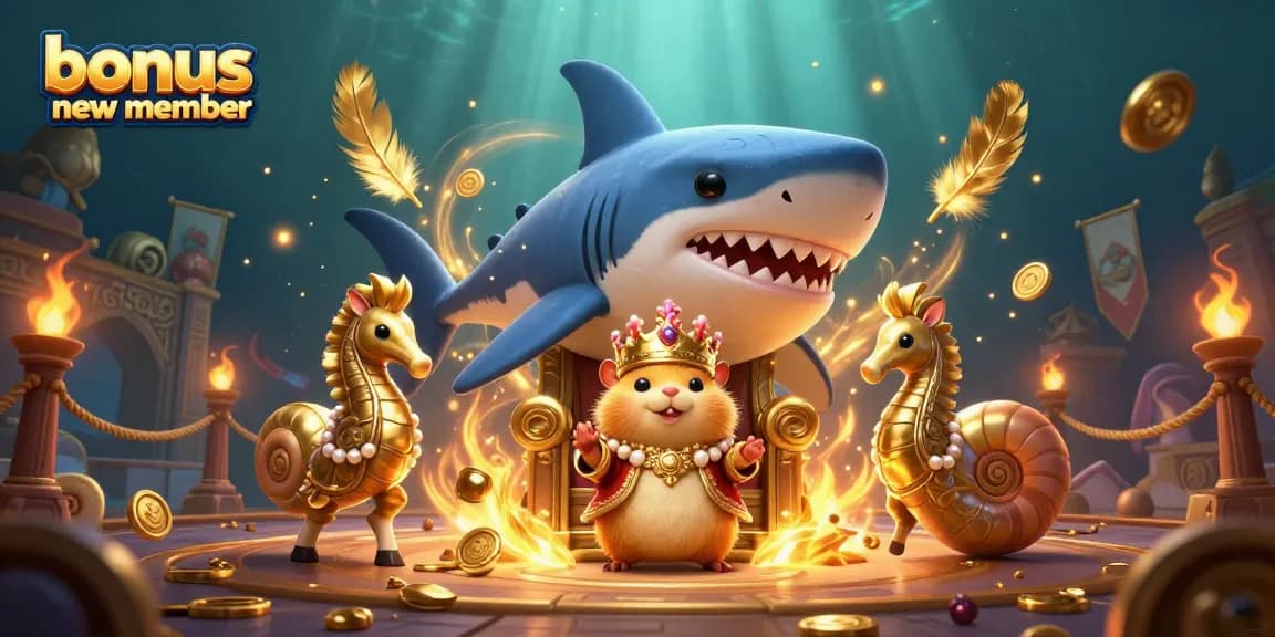 Menawarkan bonus anggota baru yang menarik, raja hamster emas bersemayam di atas kursi gigi hiu di arena kasino.