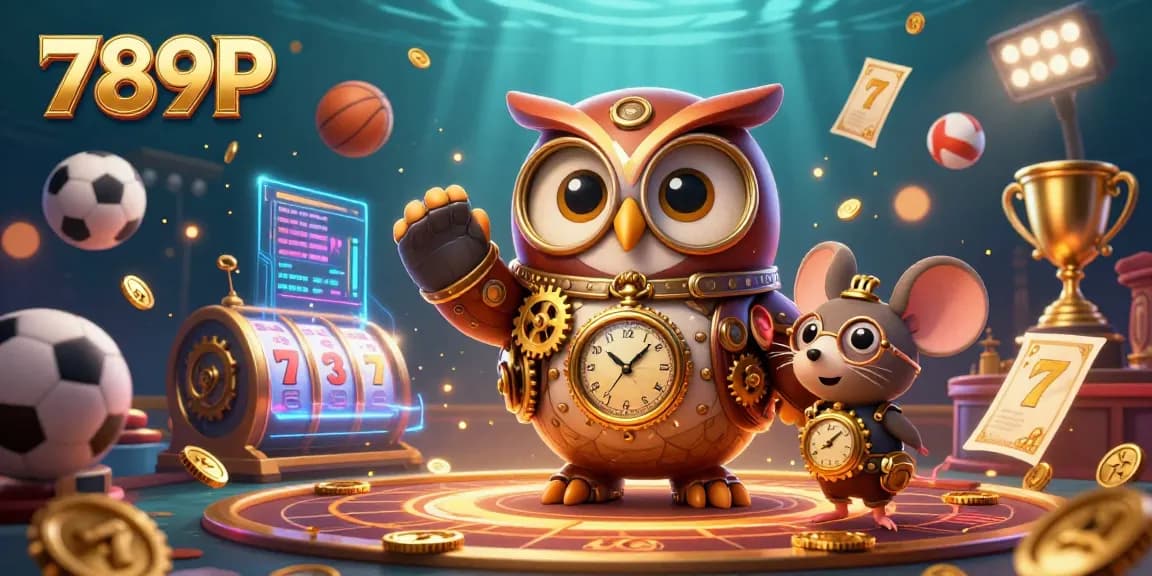 Experience the thrilling casino world of 789P with a steampunk owl and dynamic sports betting elements.