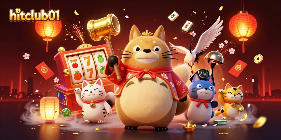 Play exciting games at hitclub01 with vibrant characters and festive elements spinning around!
