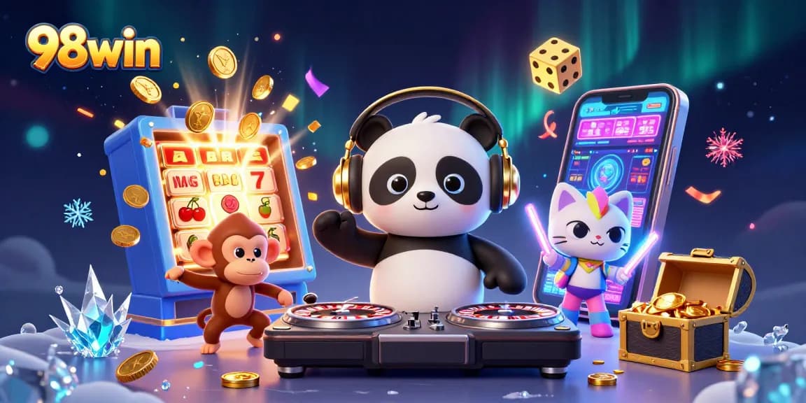 Experience the excitement of 98win with animated characters celebrating a casino jackpot