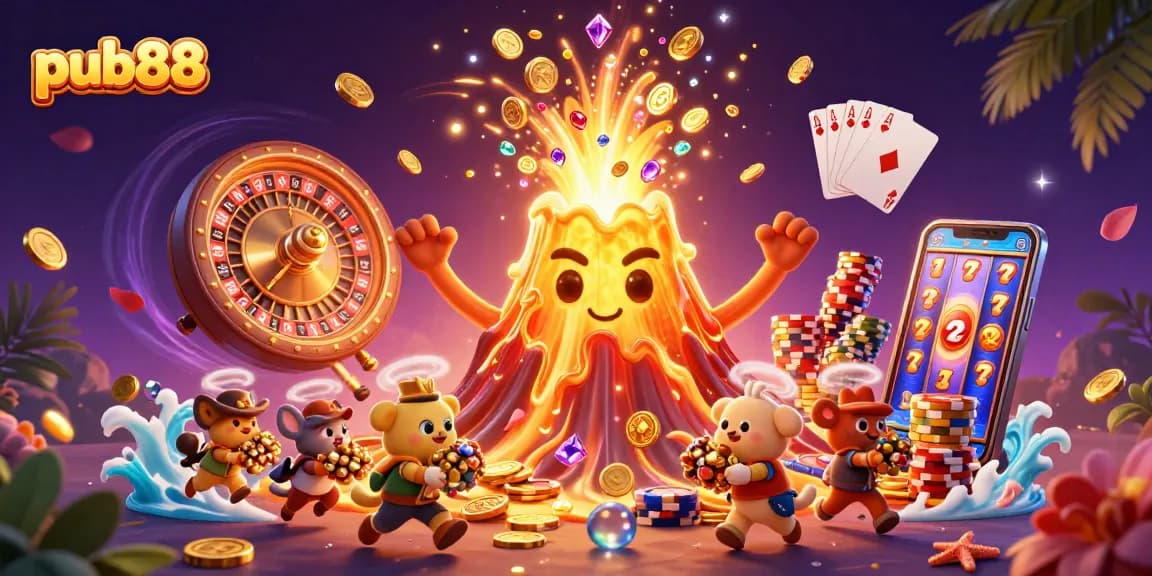 Experience thrilling wins at pub88 with a vibrant scene of gaming excitement and treasure.
