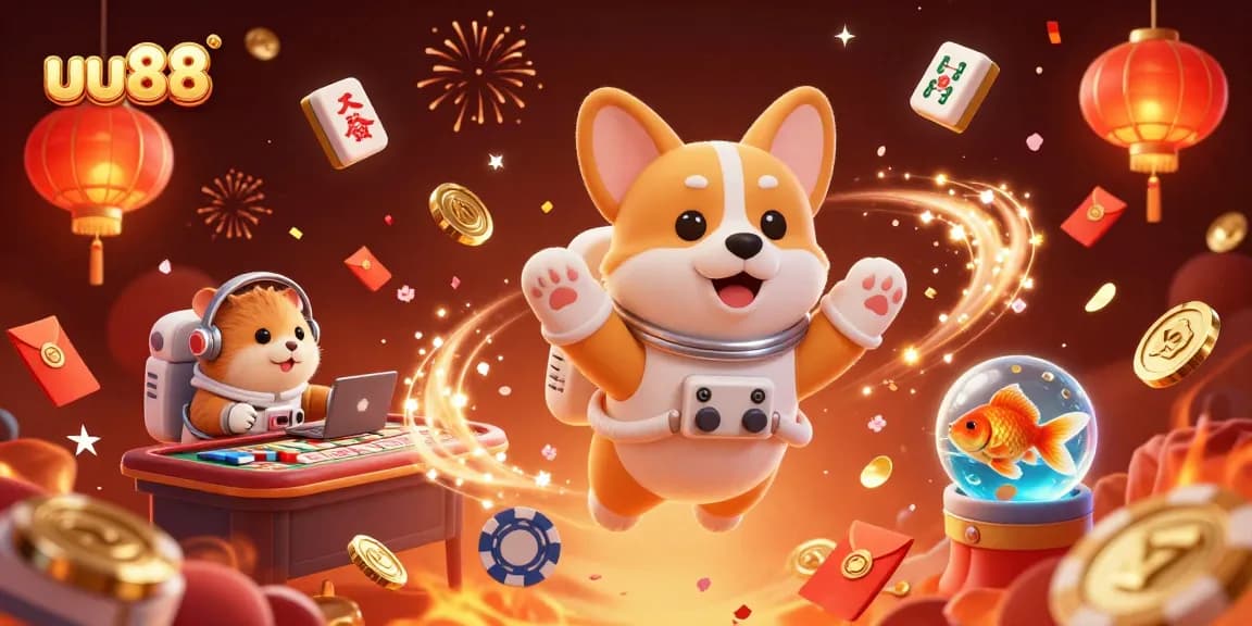 Win exciting jackpots with uu88 at a cosmic casino adventure featuring floating poker chips and gold!