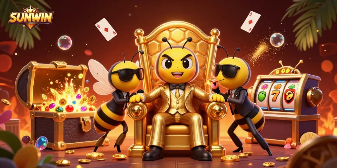 SUNWIN offers exciting gaming with a 3D cartoon bumblebee mob boss and casino elements like slot machines