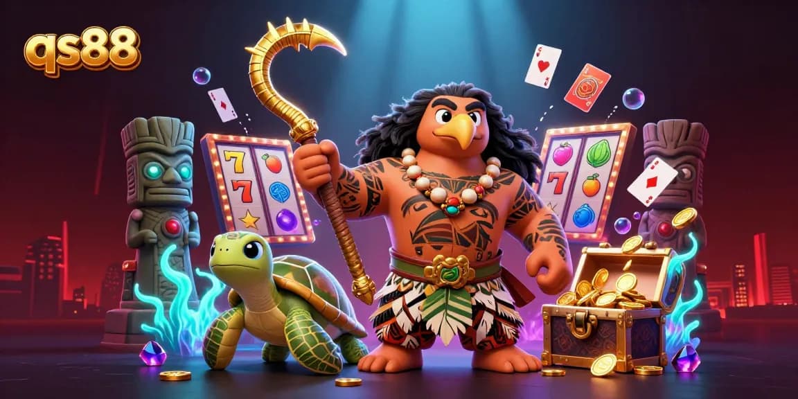 Experience the thrill of winning with qs88 in this vibrant 3D casino illustration featuring rich game elements.