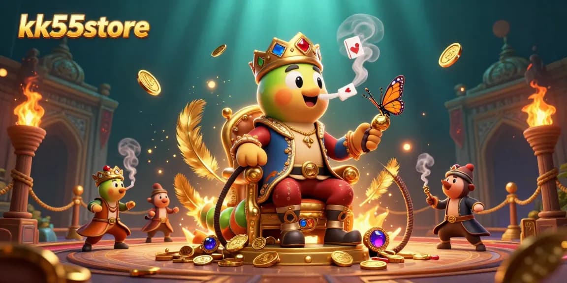 Engage with kk55store's premium gaming experience through vivid casino-themed illustration.