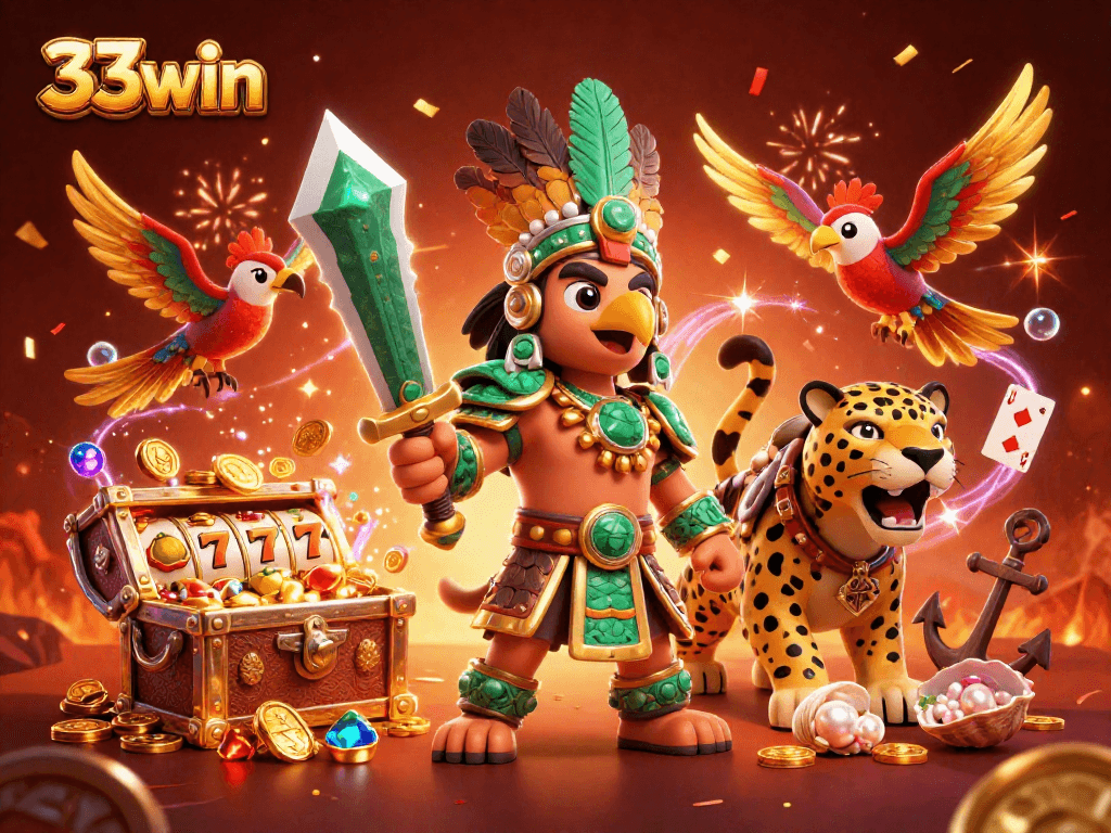 Experience the excitement of 33win with vibrant 3D casino elements celebrating big wins!