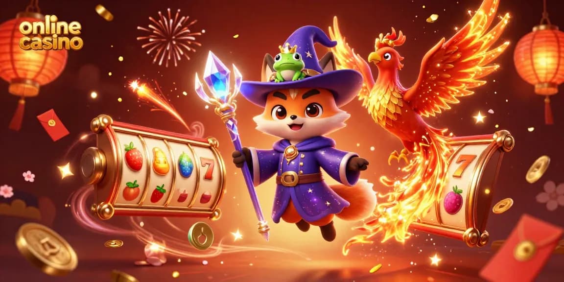 Experience the excitement of online casino gaming with enchanting characters and vibrant slot elements.