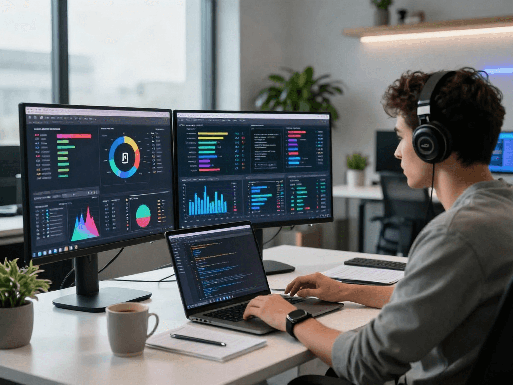 AI model in action in a modern workspace showcasing nsfw ai content strategies, reflecting productivity and innovation.