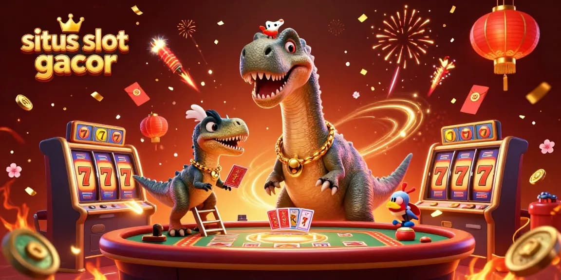 Menghasilkan energi kemenangan di situs slot gacor dengan slot yang menyala dan karakter ceria.
