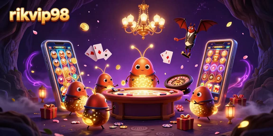 Play exciting games at rikvip98 with vibrant glowworm dealers in a magical casino scene.