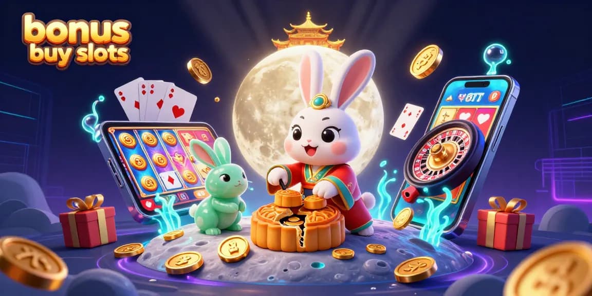 Experience thrilling bonus buy slots with a unique lunar theme in this dynamic illustration.