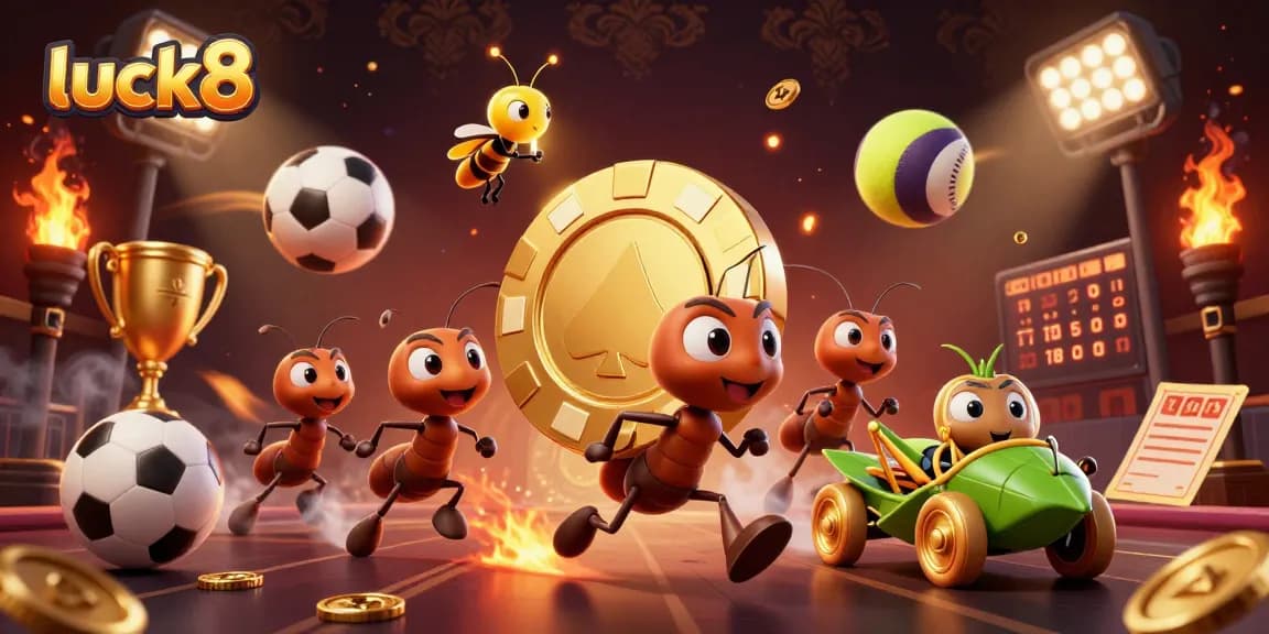 Luck8 showcases a heist scene with ants and a grasshopper, highlighting an exciting gambling adventure.